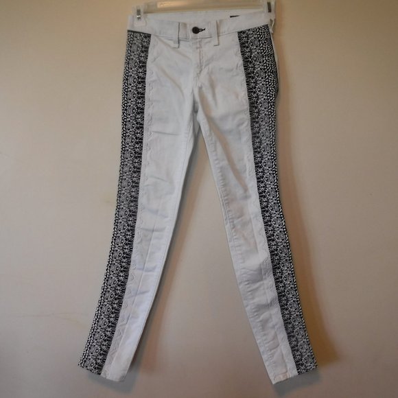 Rag & Bone Split Skinny Off White Black Lace Embroidered Jeans sz 25 W1534O026 - Picture 3 of 14